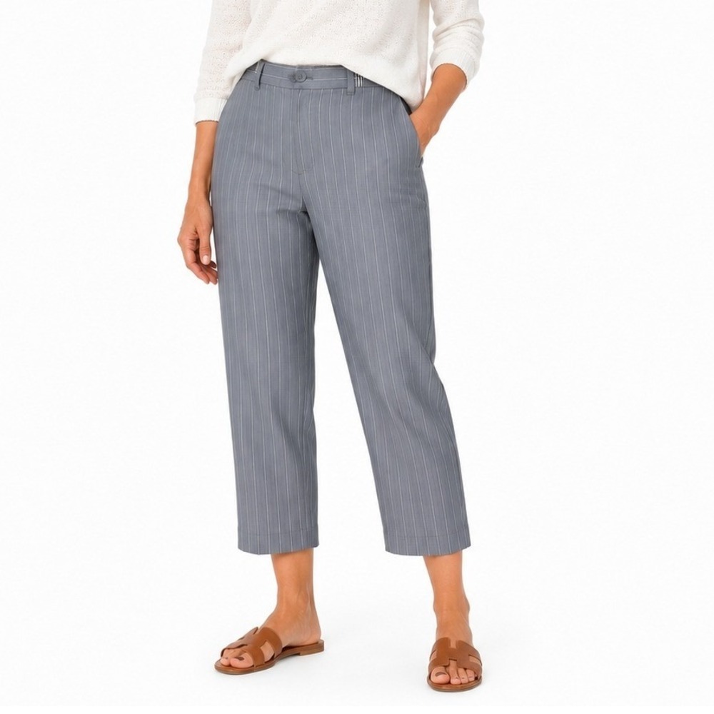 NWT J.Jill Linen Stretch Pinstripe Straight Leg Pants Grey Coastal Size 14